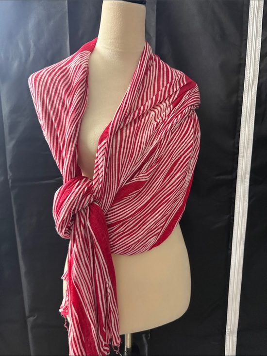 Accessories - Elegant Red and White Striped distressed  Scarf